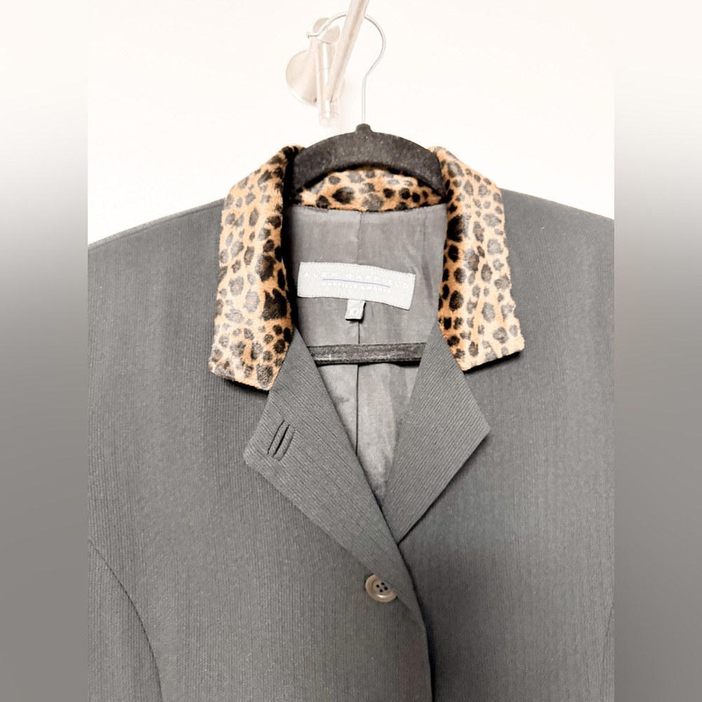 Vintage Alex Garfield Blazer with Leopard Faux Fur Trim Collar Black‎ 10 - Picture 4 of 8